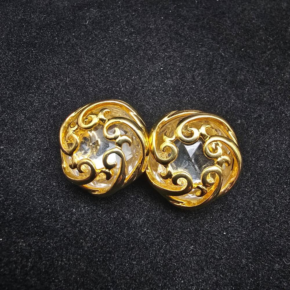 Diahann Carroll Clip On Earrings Gold Tone Rhinestone Costume Jewelry